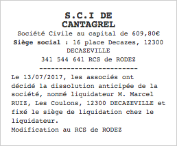 publication annonce legale dissolution sci
